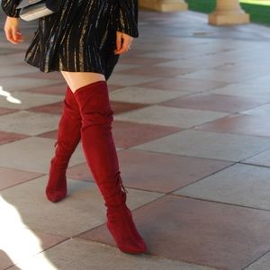 Zara red velvet OTK boots- size 9